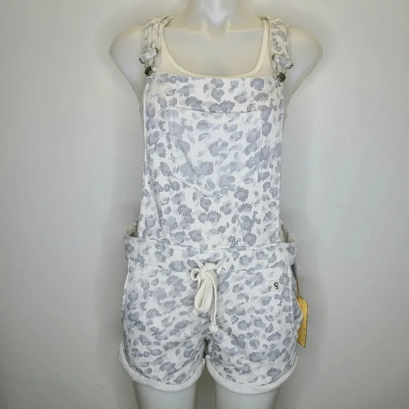 Vintage Havana Gray White Leopard Print Soft Fleece Shorts Overalls Small - Picture 2 of 16
